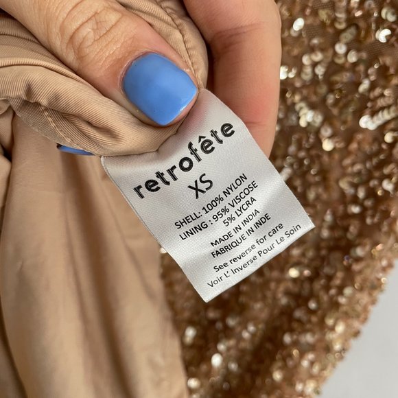 NEW retrofete X REVOLVE Mich Dress in Nude -- Glitter Gold Sequin NYE Champagne - Picture 7 of 7